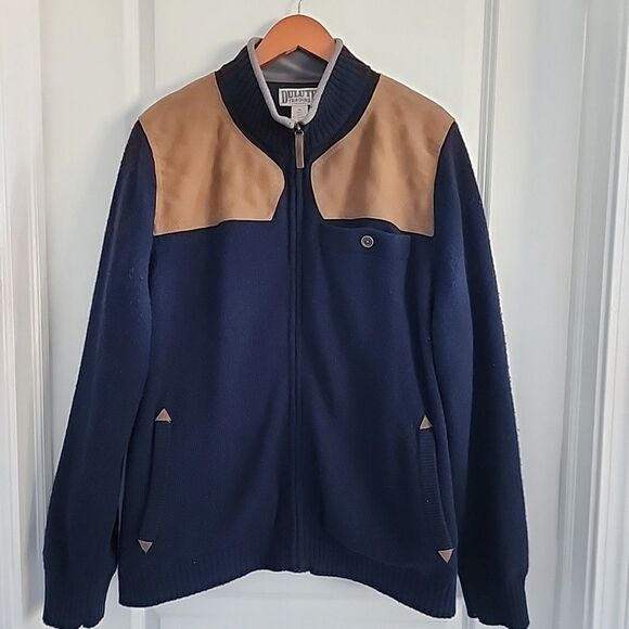 Duluth Trading Mens Windproof Full Zip Sweater Jacket Shetland Wool Navy Size XL - Picture 1 of 8